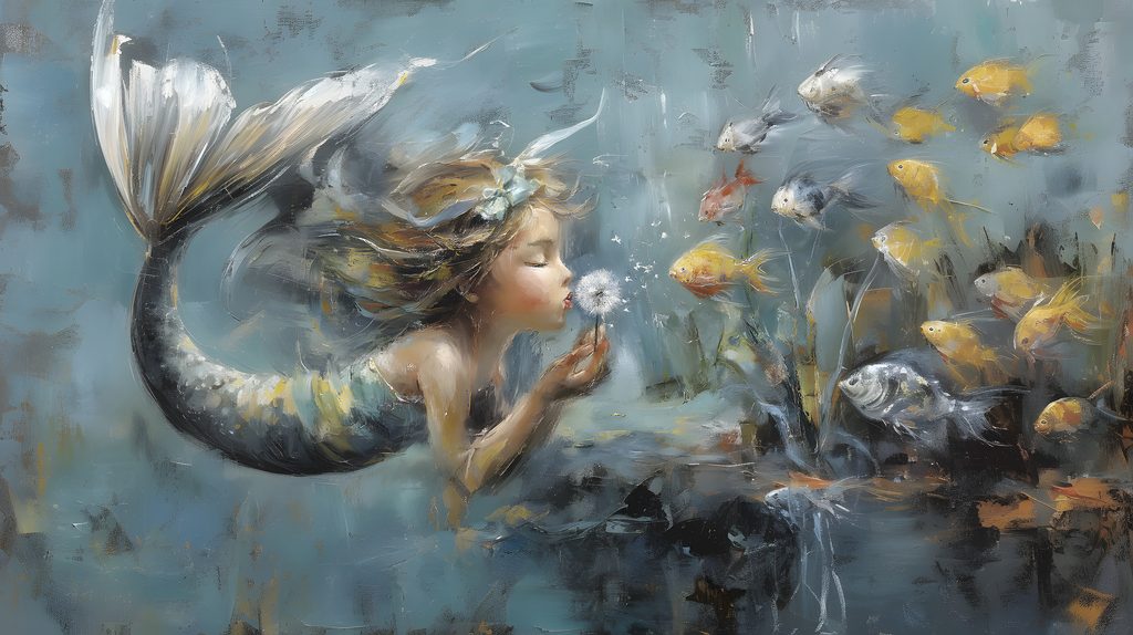 an young mermaid water paint